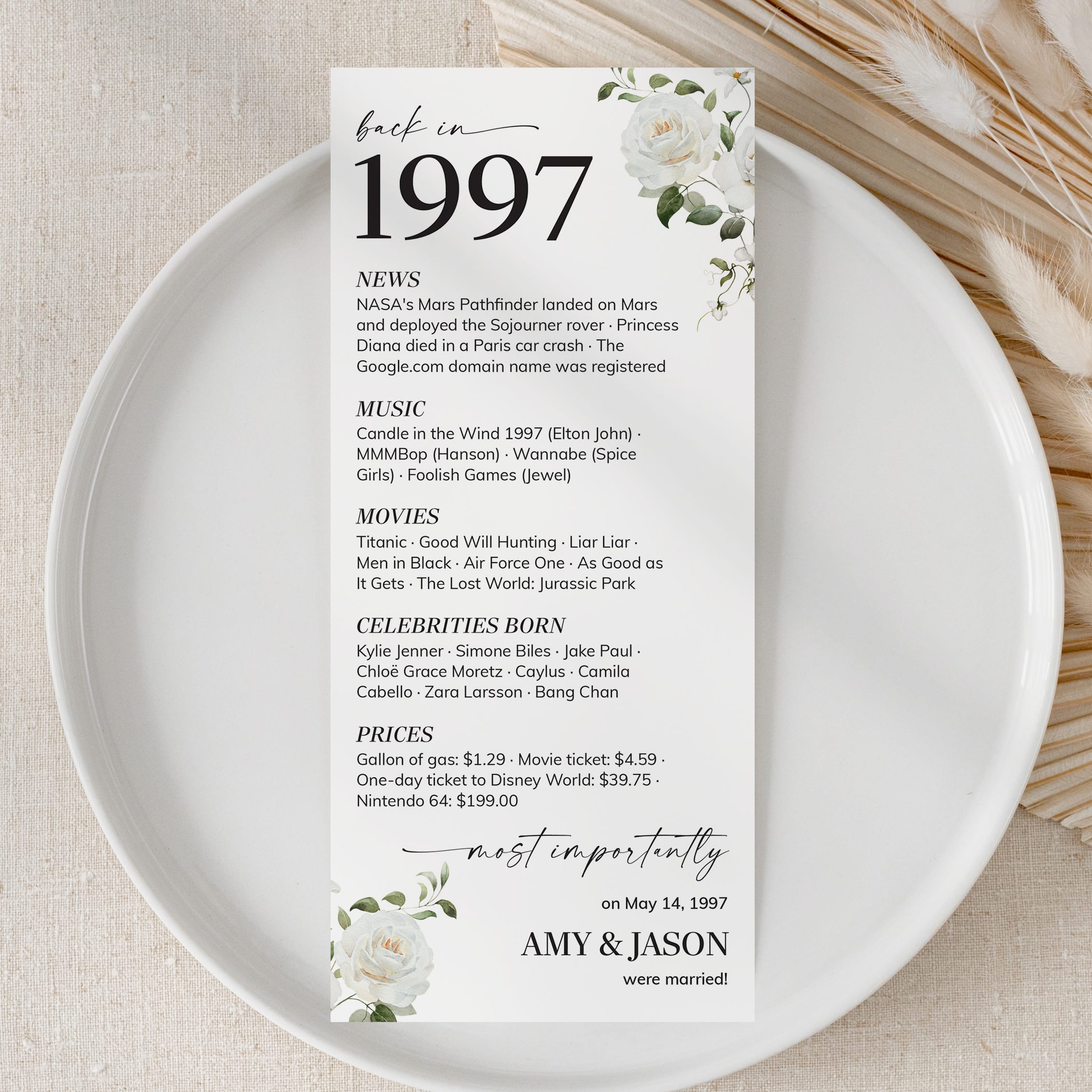 1997 Anniversary Table Cards Personalized 30th Anniversary Decor by LittleSizzle