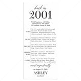 25th Birthday Party Decorations Back in 2001 Table Card by LittleSizzle