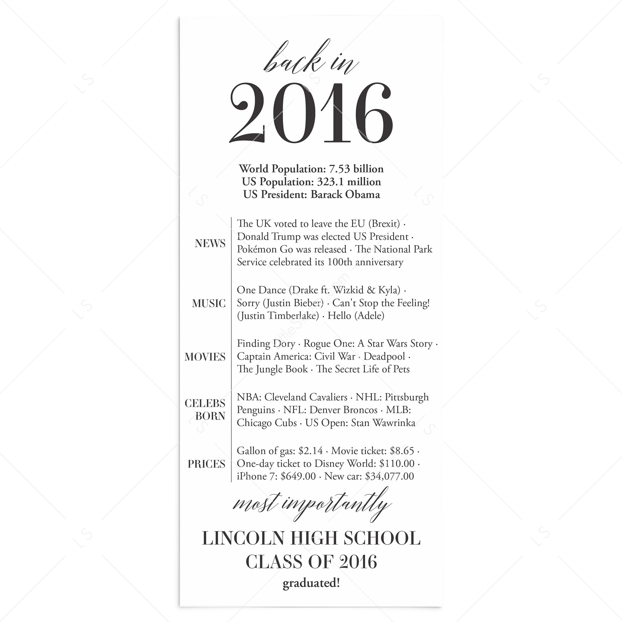 10th Class Reunion Table Card Class of 2016 Reunion Decorations by LittleSizzle
