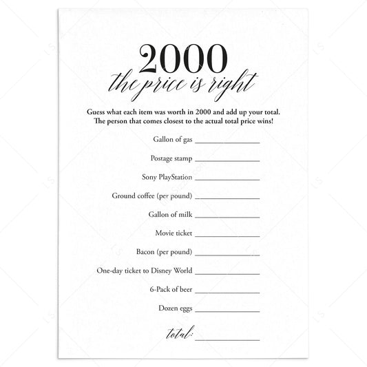 2000 The Price Is Right Game with Answers Printable by LittleSizzle