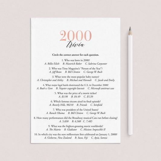 2000 Trivia Questions and Answers Printable by LittleSizzle