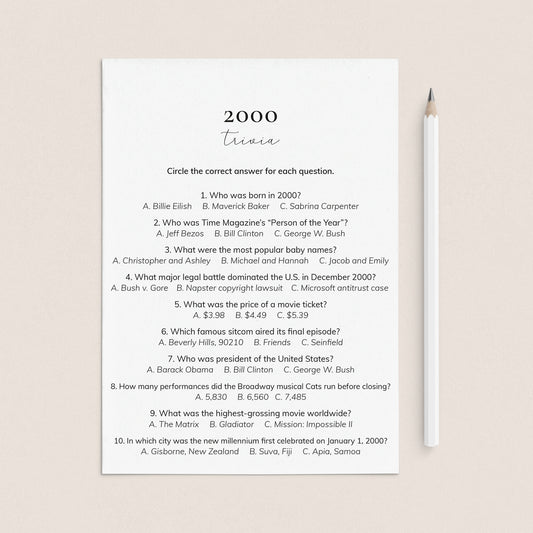 2000 Quiz and Answers Printable | All About The Year 2000 Trivia by LittleSizzle