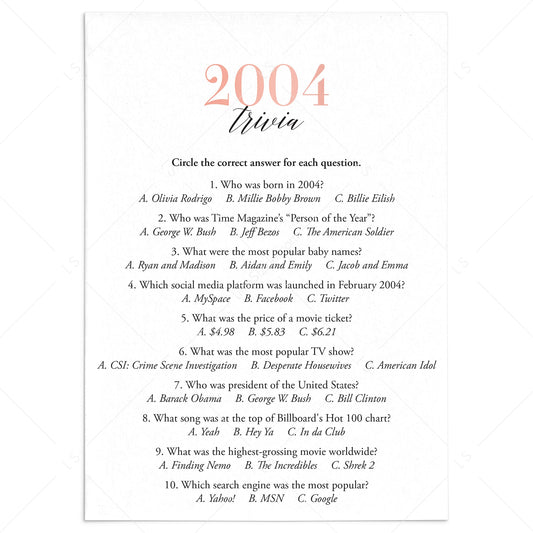 2004 Trivia Questions and Answers Printable by LittleSizzle