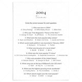 2004 Quiz and Answers Printable | All About The Year 2004 Trivia by LittleSizzle