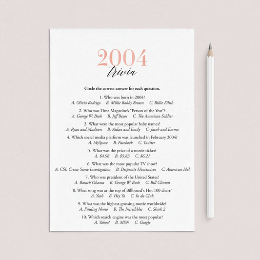 2004 Trivia Questions and Answers Printable by LittleSizzle