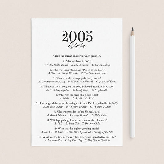 2005 Trivia Quiz with Answer Key Instant Download by LittleSizzle