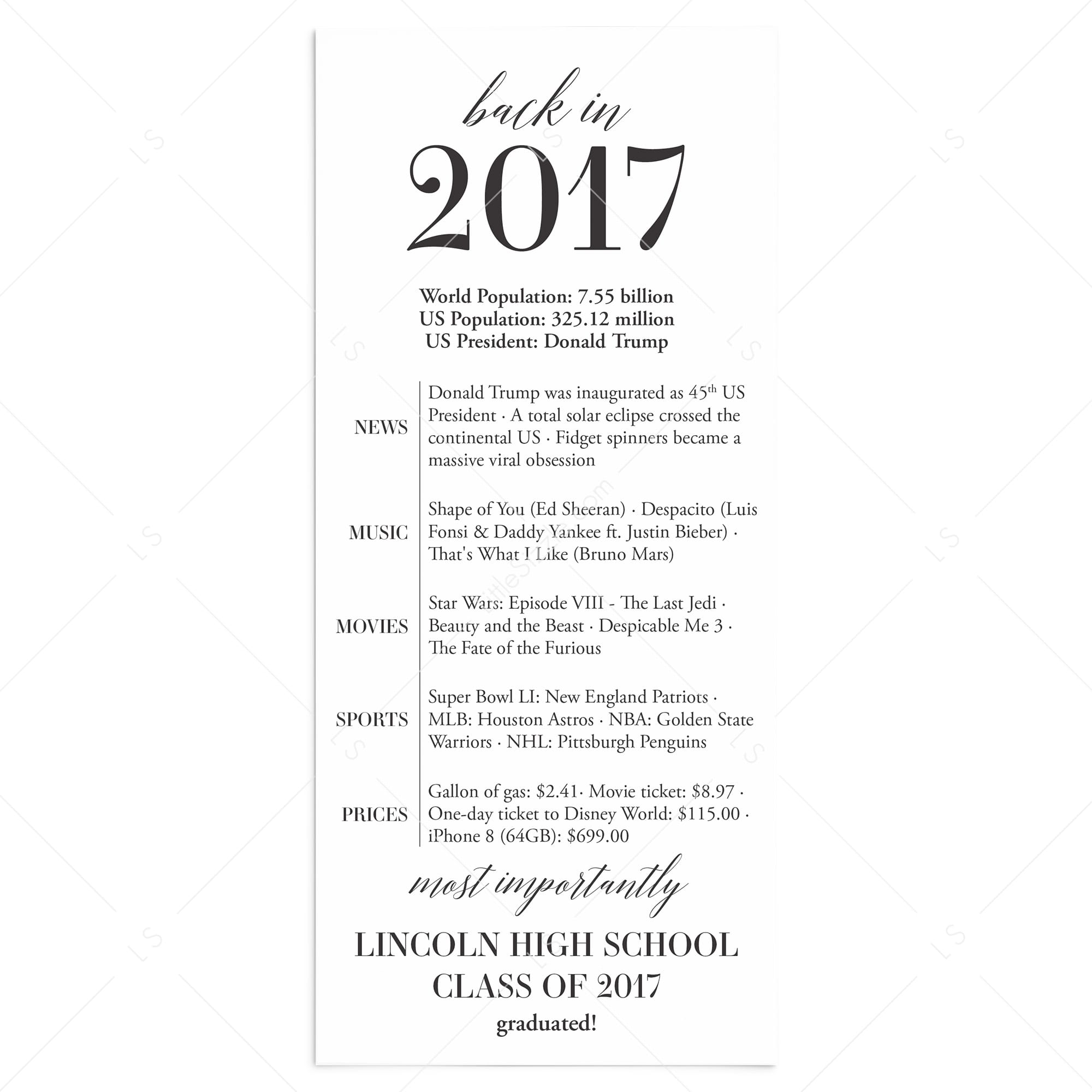 10 Year Reunion Table Card Personalized Class of 2017 Reunion by LittleSizzle