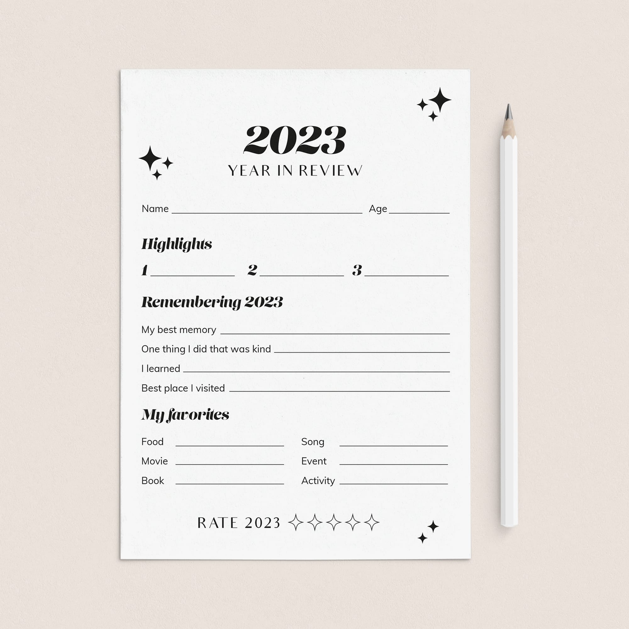 2023 End of Year Review Self Reflection Cards Printable by LittleSizzle