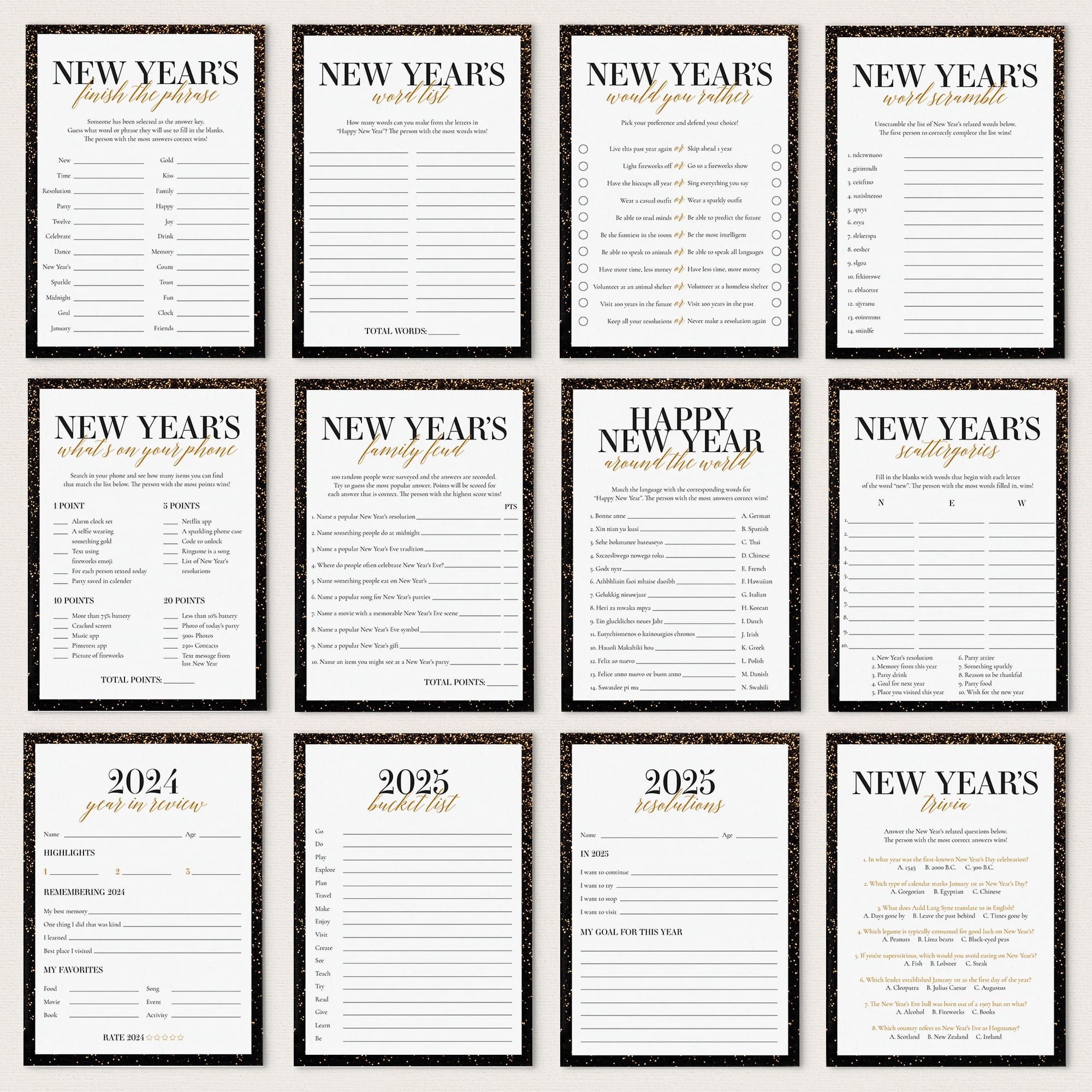 2024 2025 New Year's Eve Party Games Bundle Printable by LittleSizzle