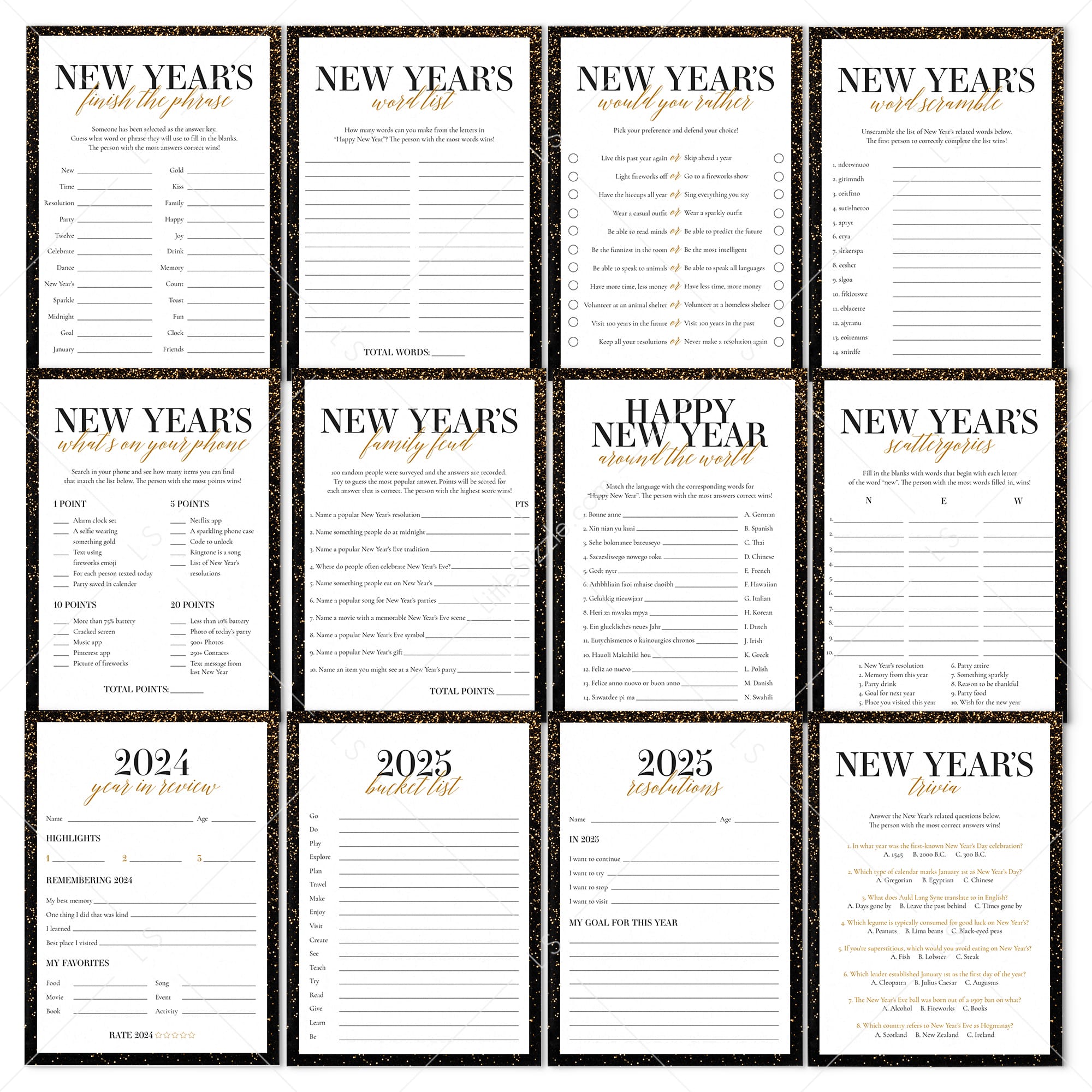 2024 2025 New Year's Eve Party Games Bundle Printable by LittleSizzle