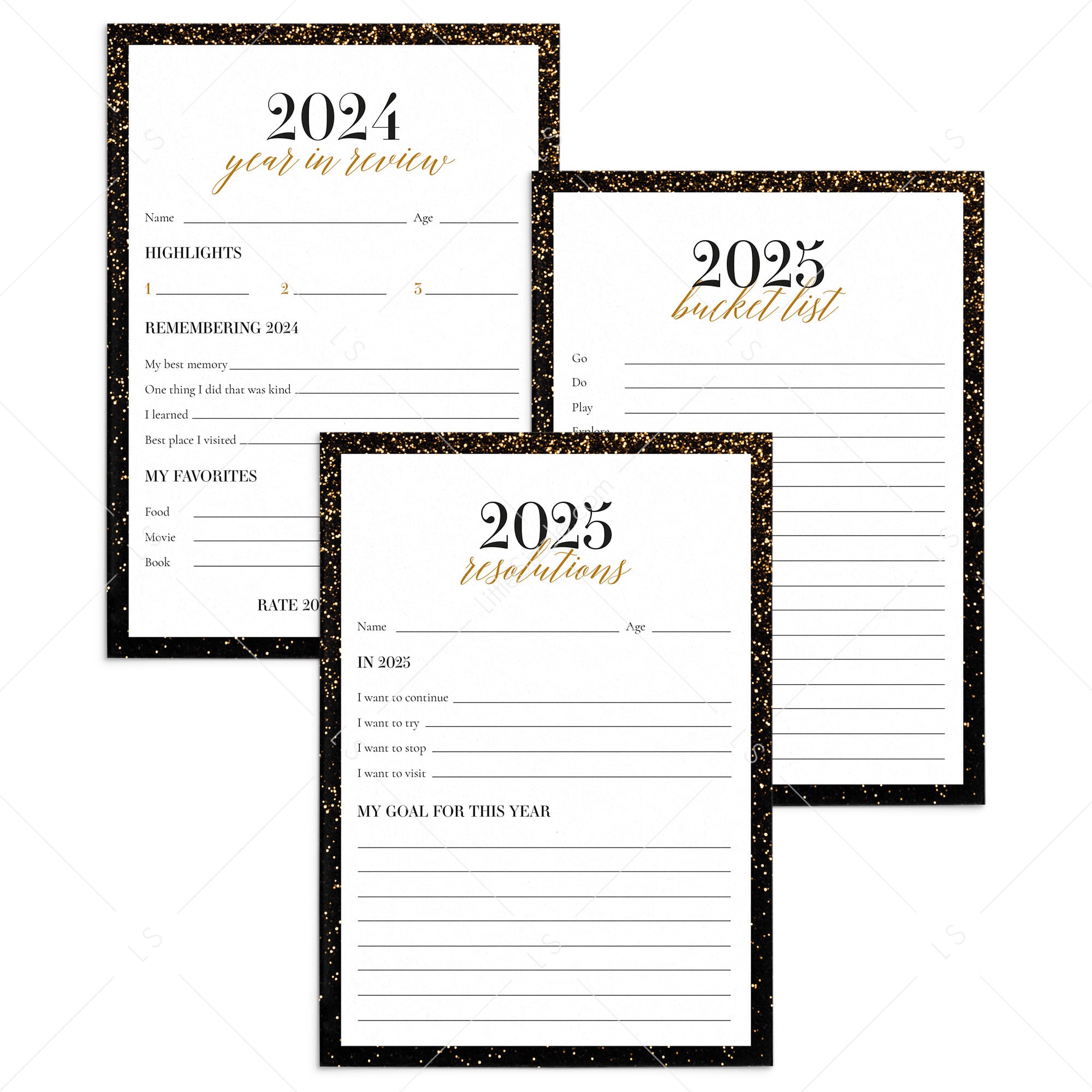 2024/2025 New Years Reflections and Resolutions Cards Printable by LittleSizzle