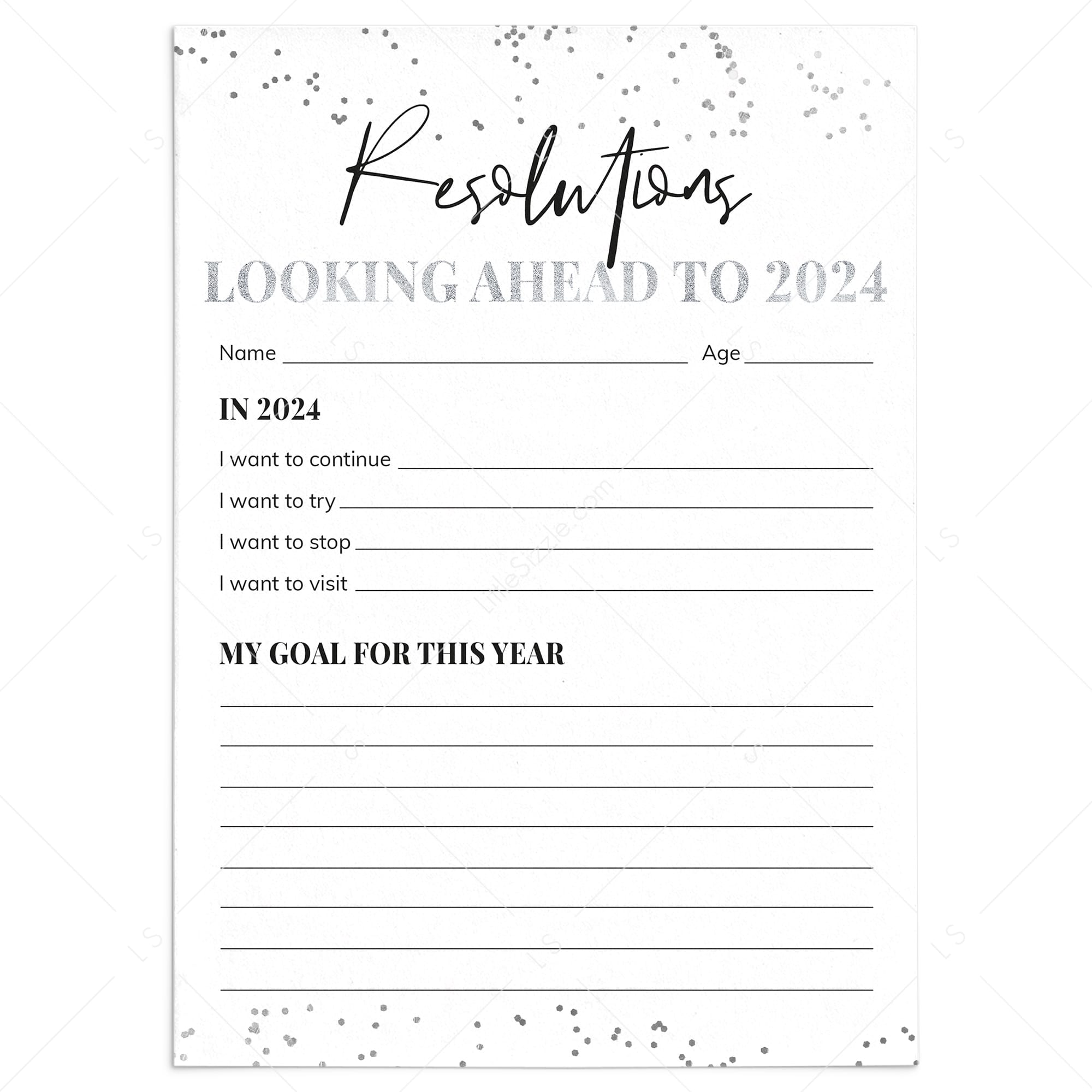 New Year Resolutions Card Printable by LittleSizzle