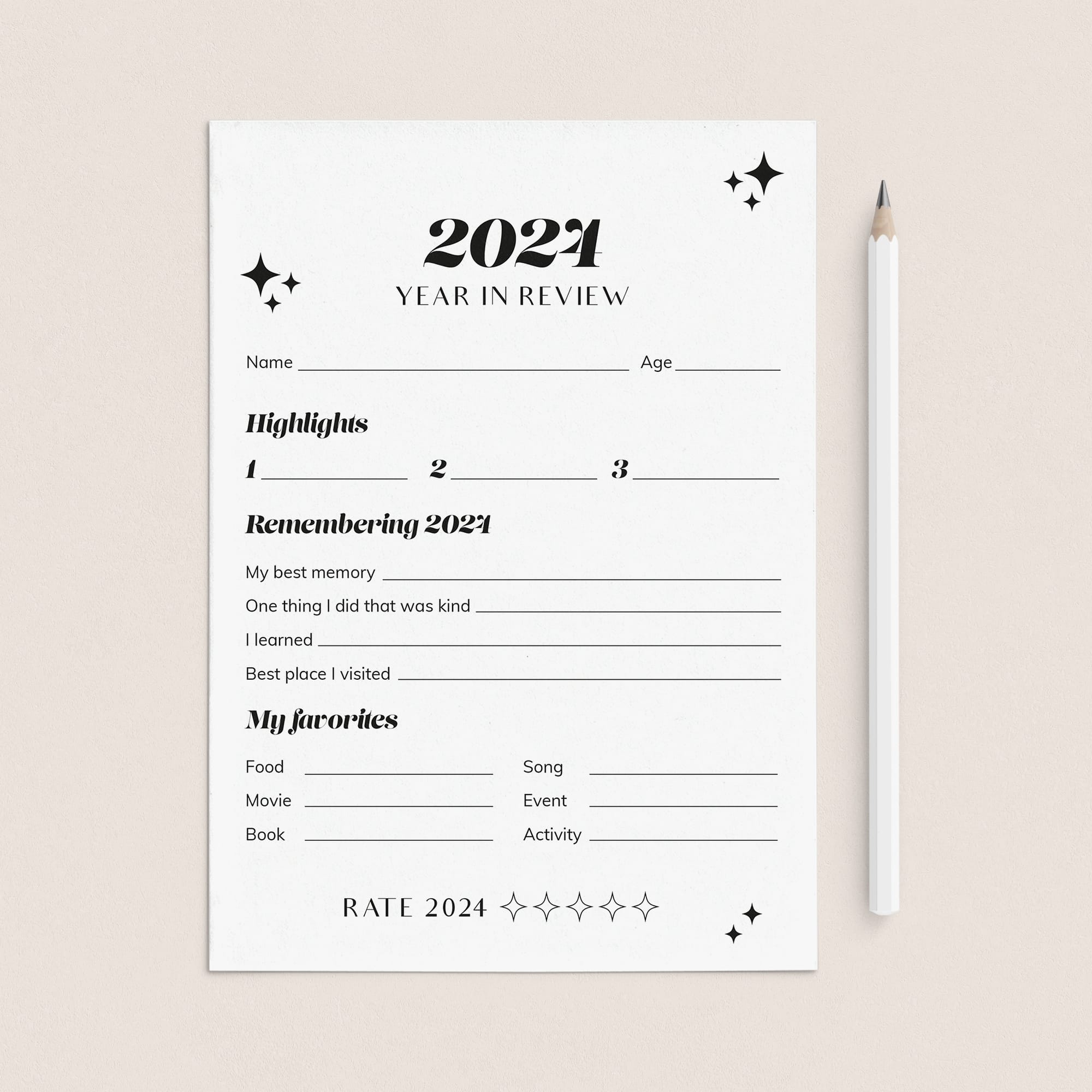 2024 End of Year Review Self Reflection Cards Printable by LittleSizzle