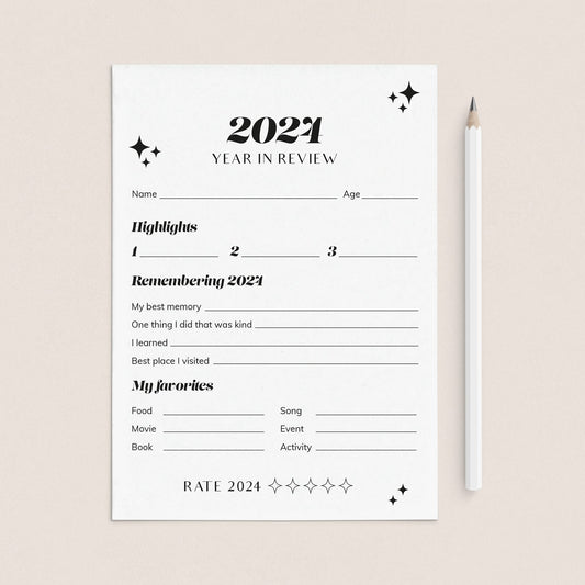 2024 End of Year Review Self Reflection Cards Printable by LittleSizzle