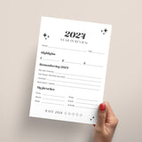 2024 End of Year Review Self Reflection Cards Printable