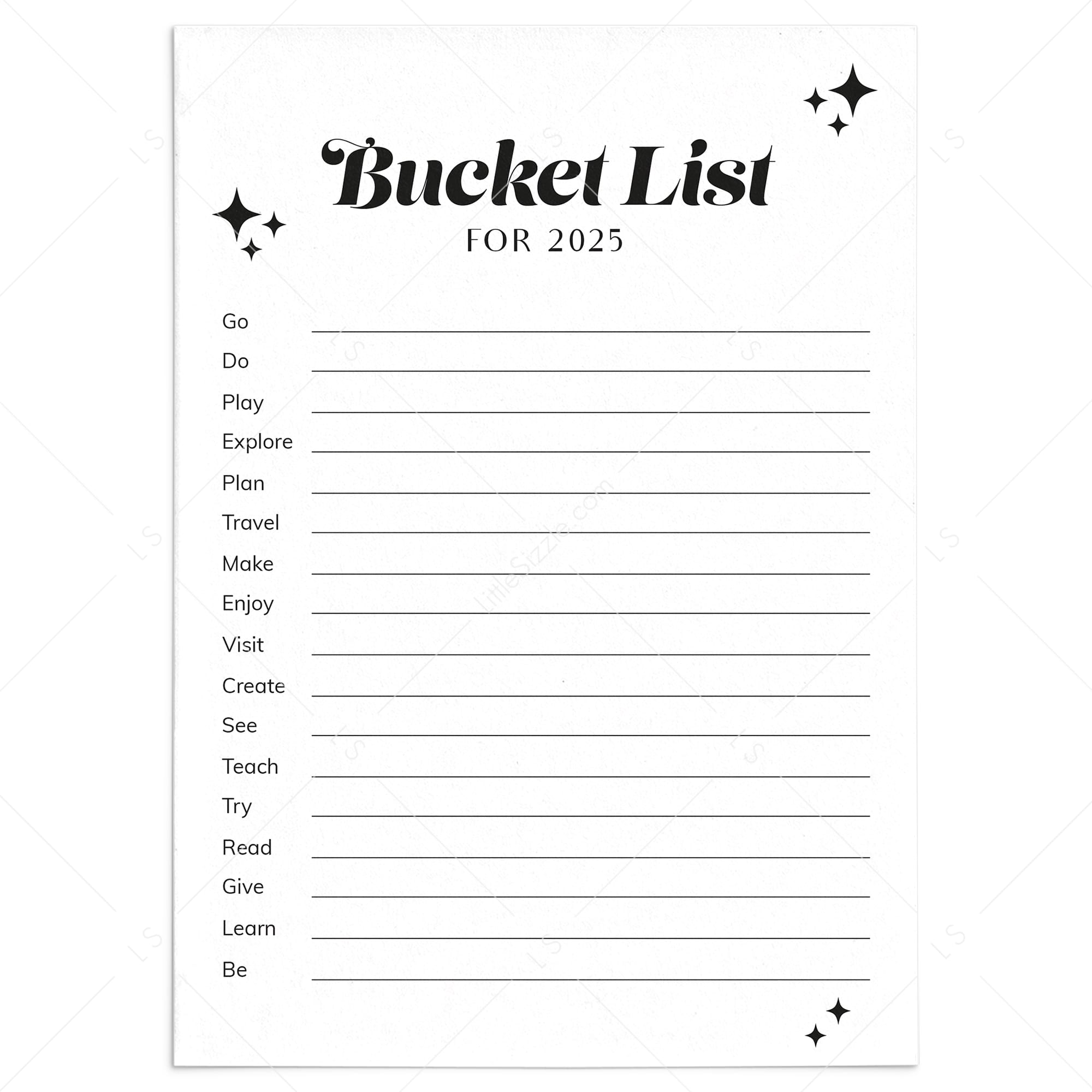 2025 Bucket List Printable by LittleSizzle