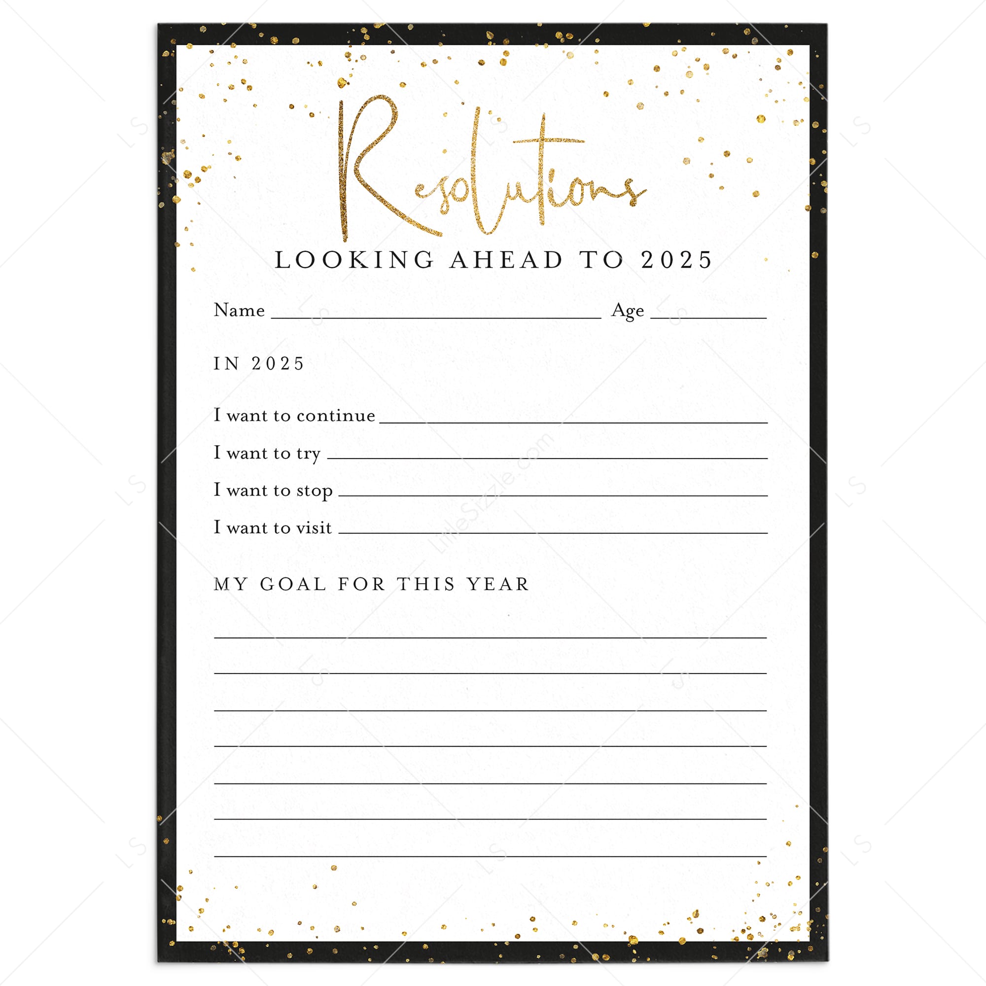 2025 New Year's Resolutions List Printable by LittleSizzle