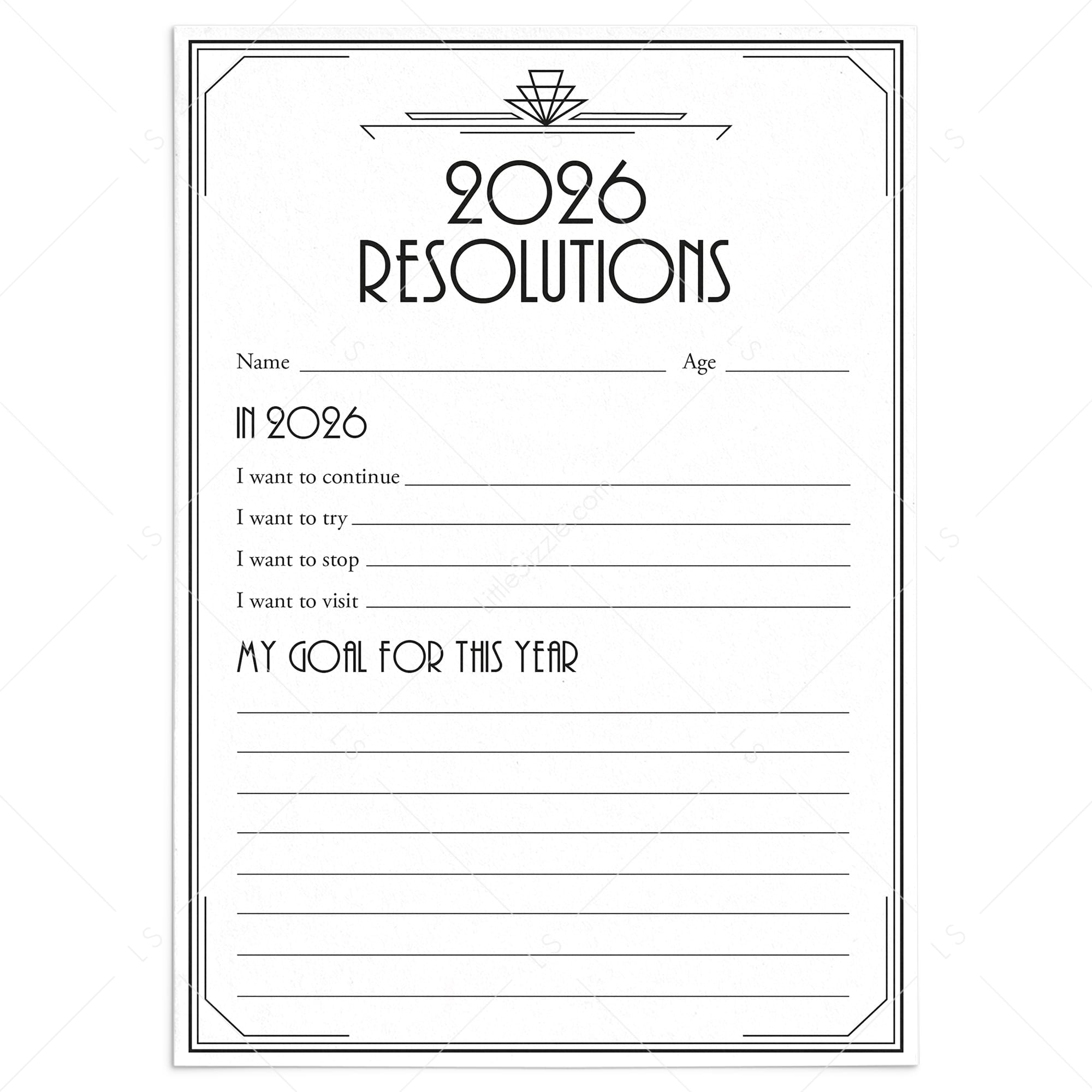 Gatsby New Years Party Printable 2026 Resolutions by LittleSizzle