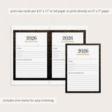 2026 Resolutions and New Year's Goals Card Printable