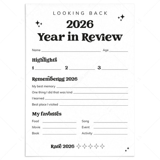 2026 End of Year Review Self Reflection Cards Printable by LittleSizzle