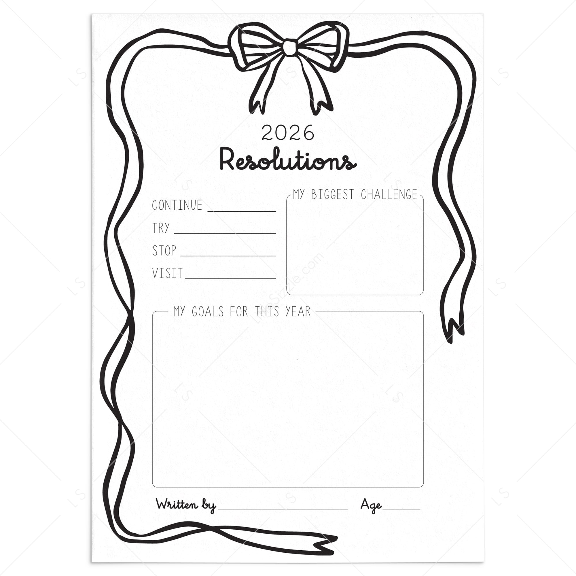 New Year's Resolutions Printable Coquette Bow Theme by LittleSizzle