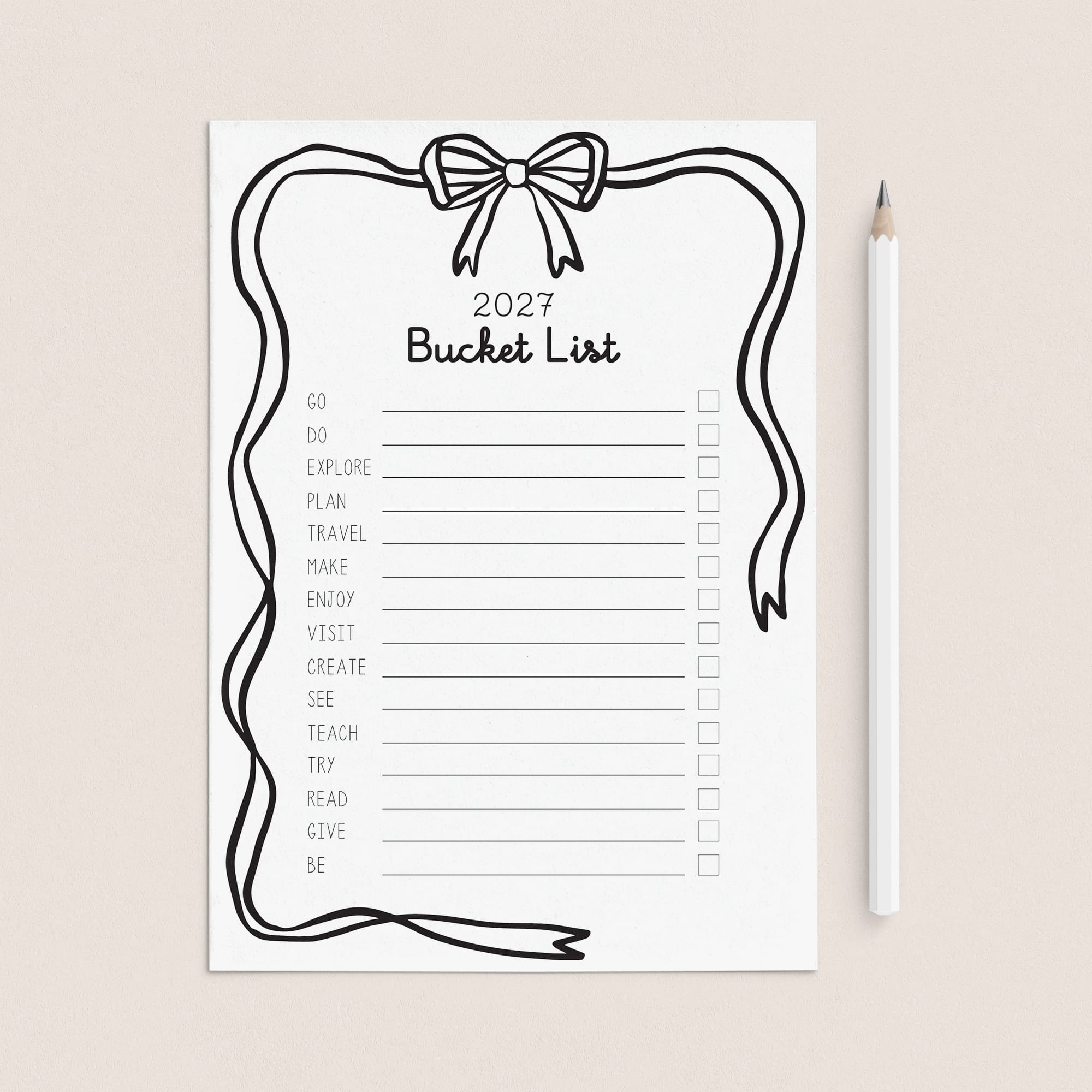 New Year Bucket List Card Digital Download Bow Theme by LittleSizzle