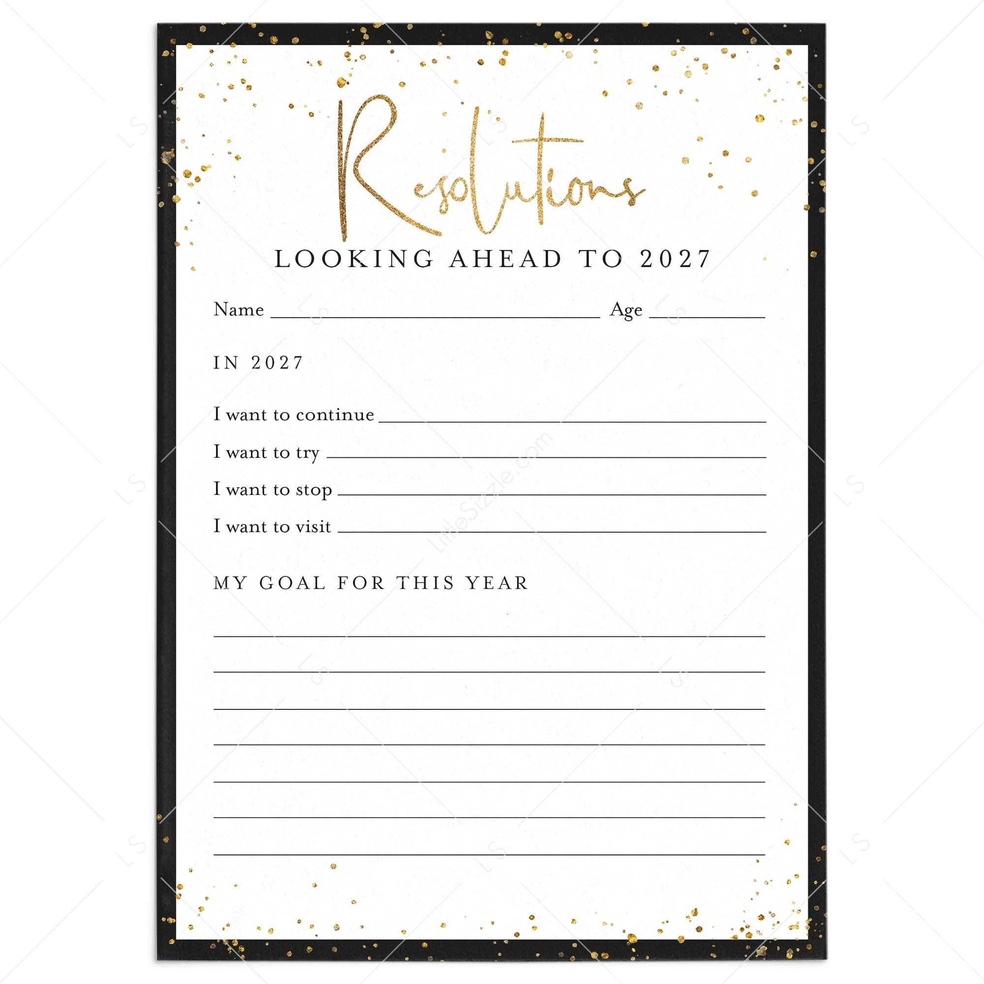 2027 New Year's Resolutions List Printable by Littlesizzle