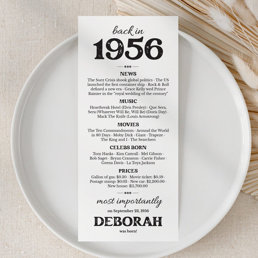 70th Birthday Decorations Born in 1956 Table Card by LittleSizzle