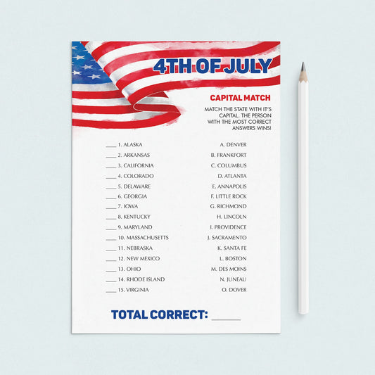 Patriotic Independence Day Capital Matching Game by LittleSizzle