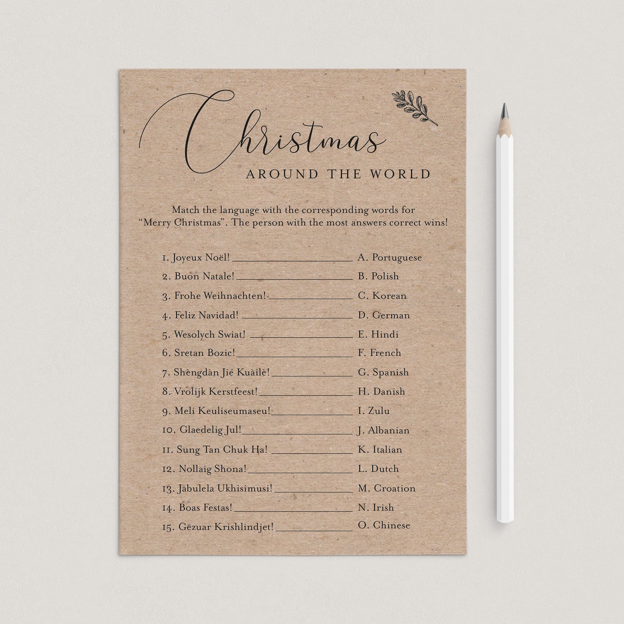 Rustic Christmas Party Game Merry Christmas Around The World by LittleSizzle