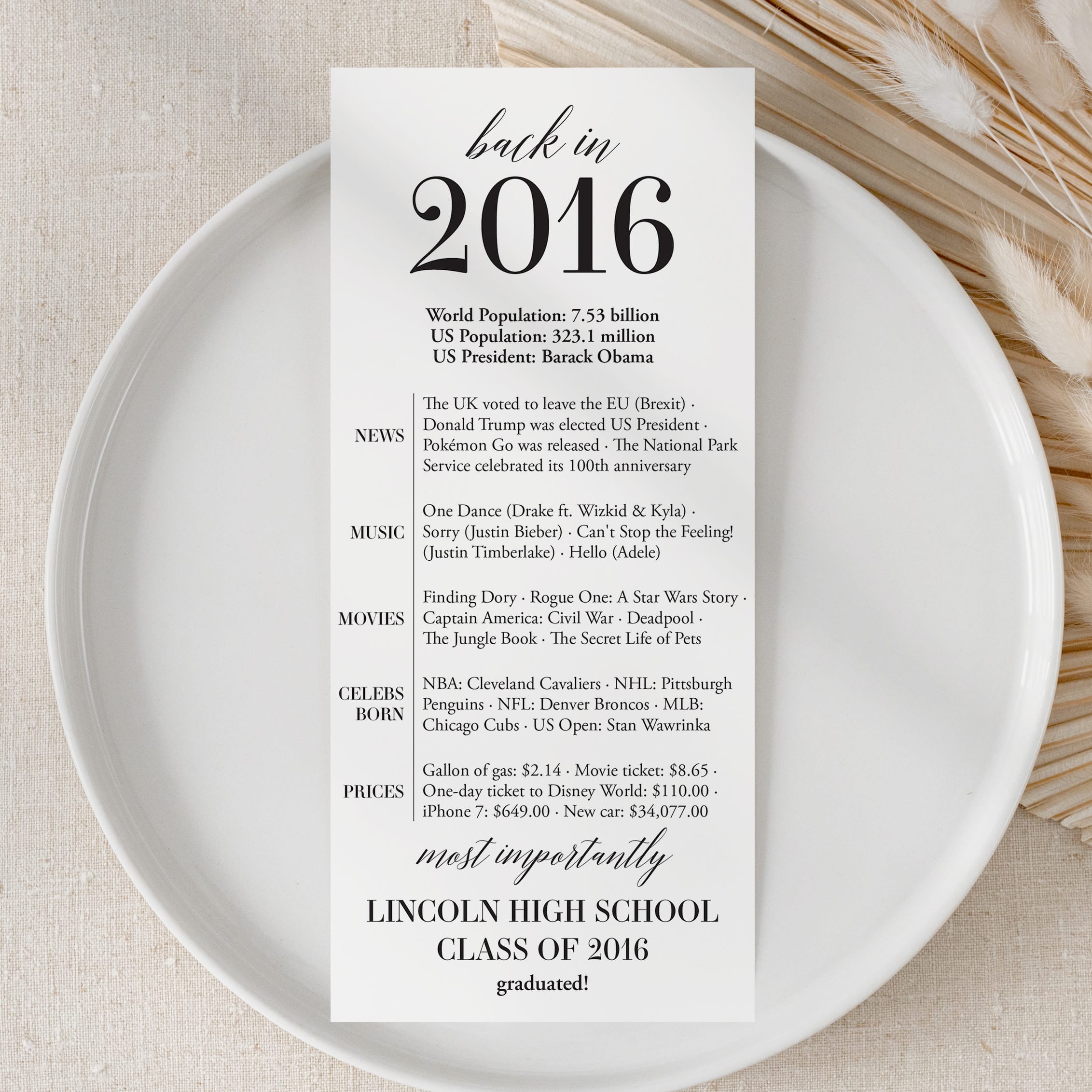 10th Class Reunion Table Card Class of 2016 Reunion Decorations by LittleSizzle