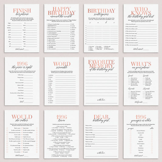 Born In 1996 30th Birthday Party Games Bundle For Women by LittleSizzle