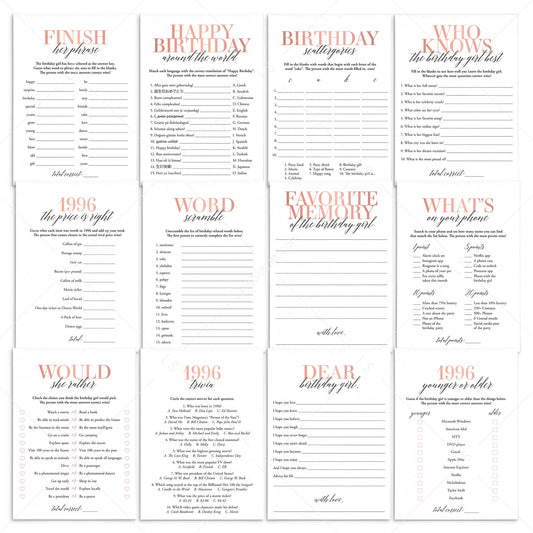 Born In 1996 30th Birthday Party Games Bundle For Women by LittleSizzle