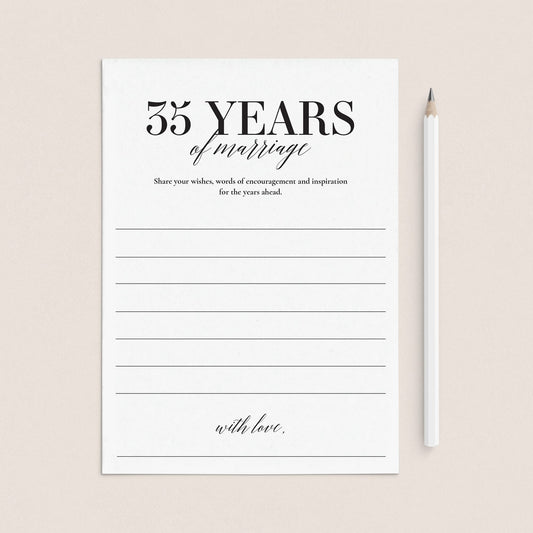 35th Wedding Anniversary Wishes & Advice Card Printable by LittleSizzle