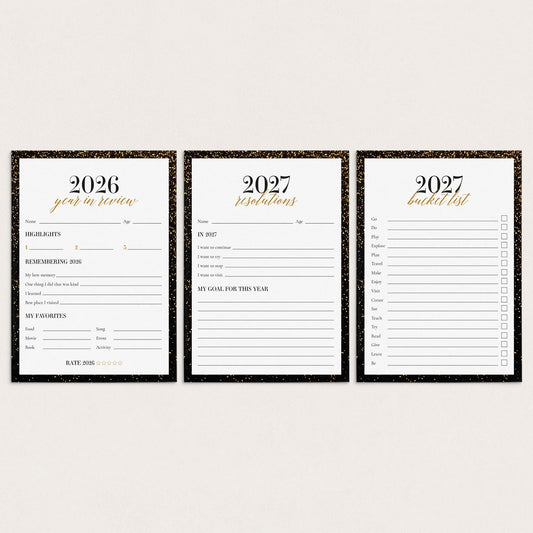 2026/2027 New Years Reflections and Resolutions Cards Printable by LittleSizzle