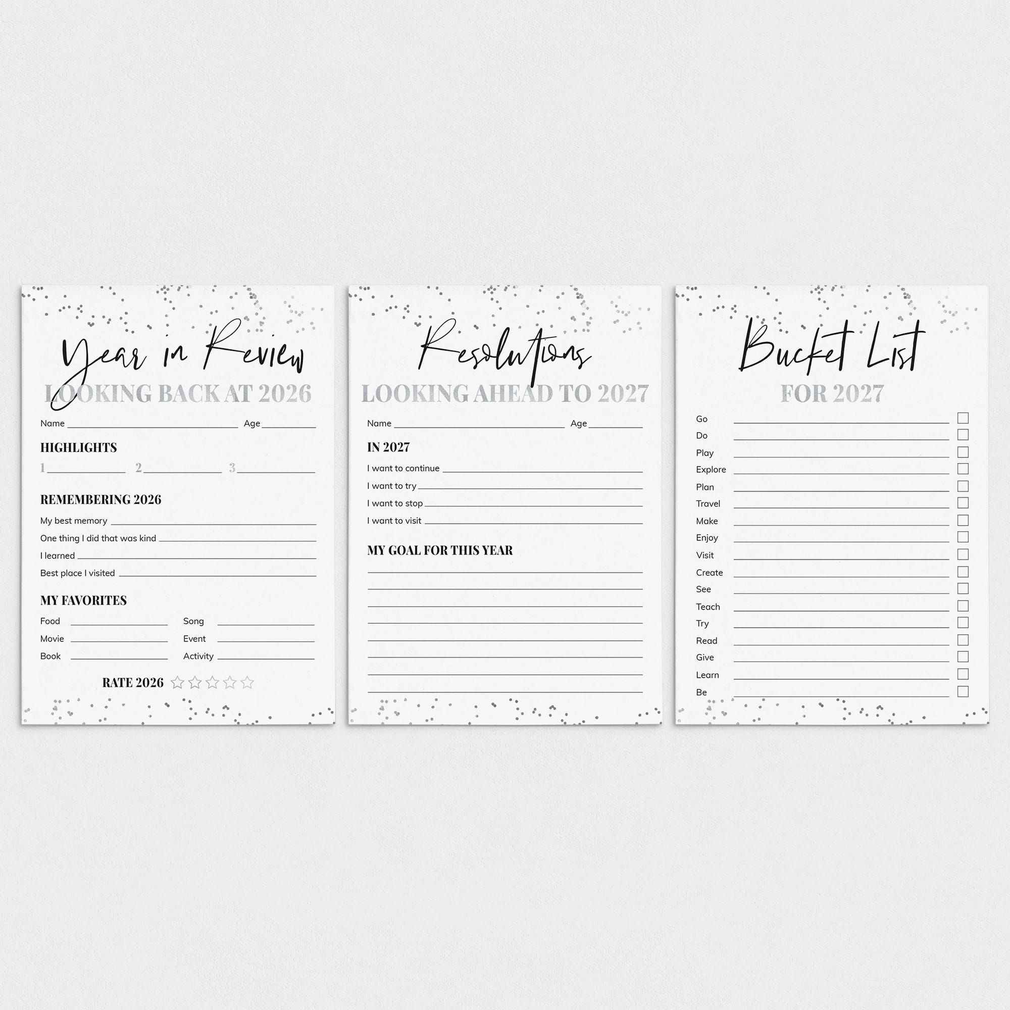 Silver New Year's Resolution Cards Printable by LittleSizzle
