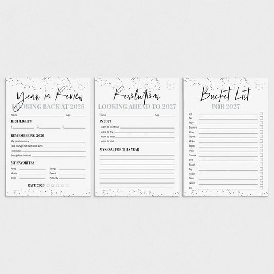 Silver New Year's Resolution Cards Printable by LittleSizzle