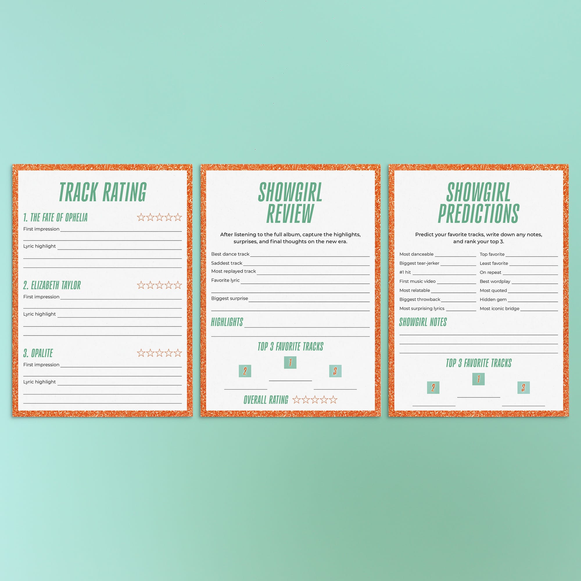 Showgirl Release Party Printables | Showgirl Listening Party Rating Cards by LittleSizzle