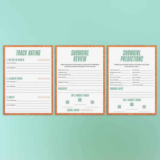 Showgirl Release Party Printables | Showgirl Listening Party Rating Cards by LittleSizzle