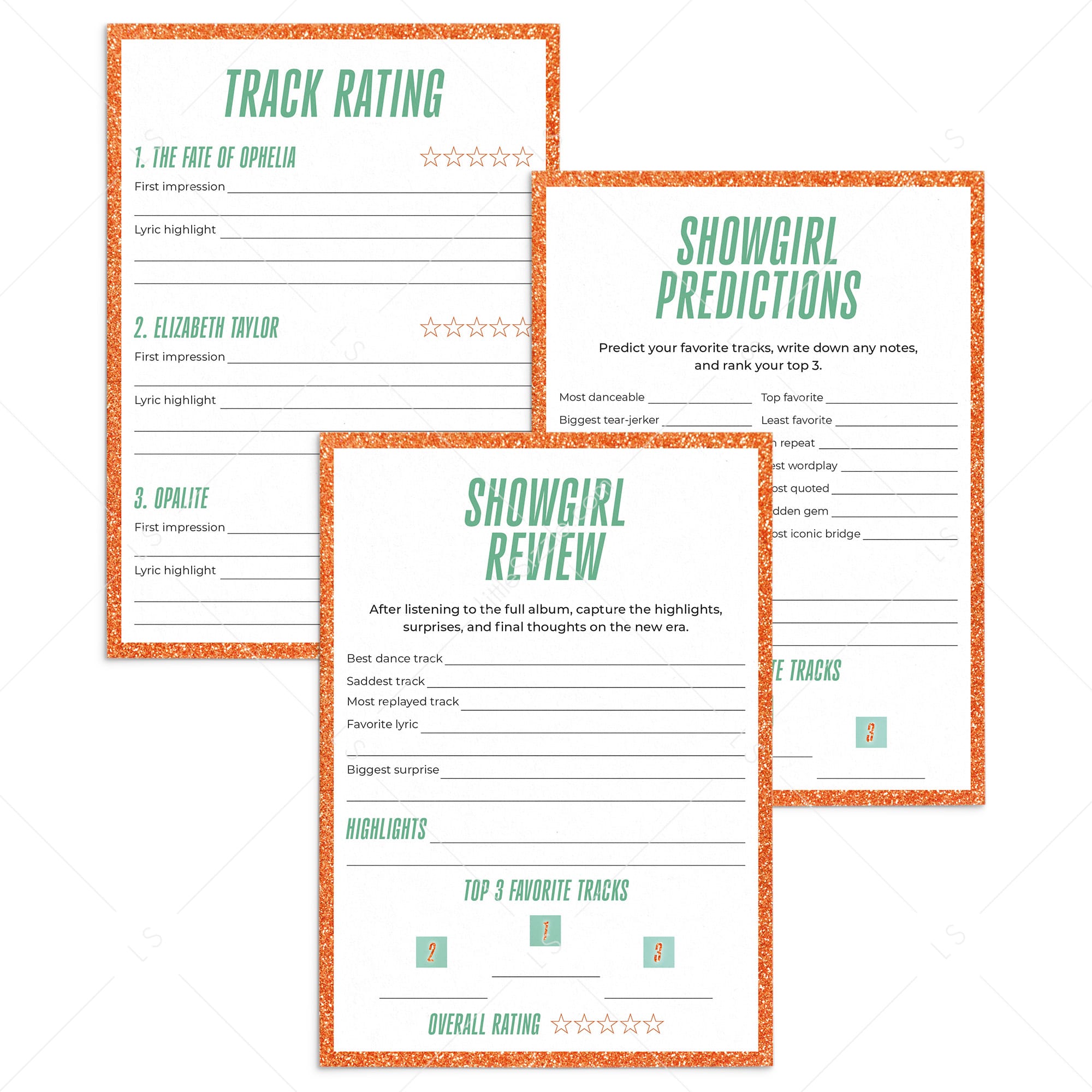 Showgirl Release Party Printables | Showgirl Listening Party Rating Cards by LittleSizzle