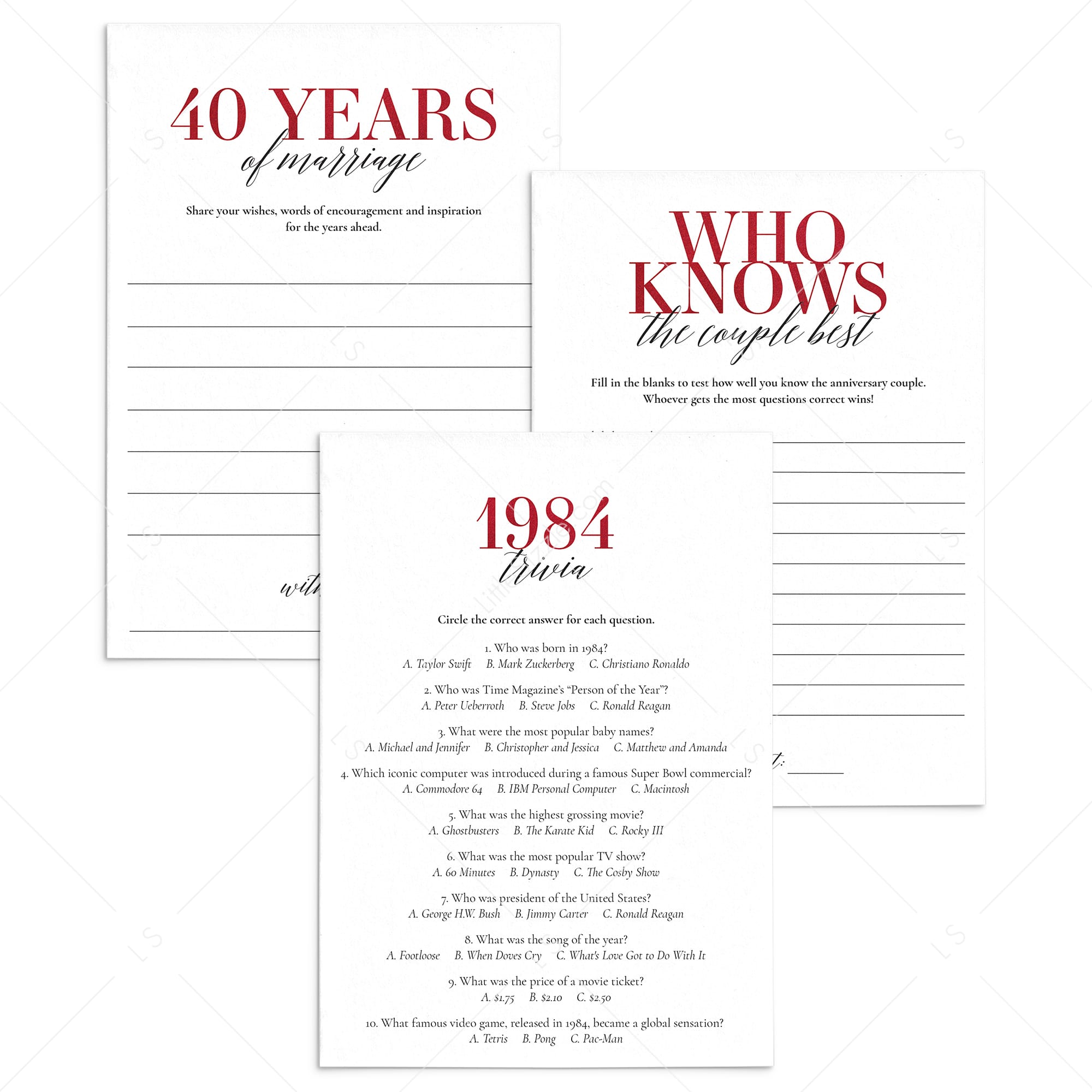 40th Anniversary Party Games Married in 1984 Ruby Wedding by LittleSizzle