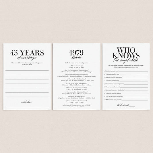 45th Anniversary Party Games Married in 1979 Printable by LittleSizzle