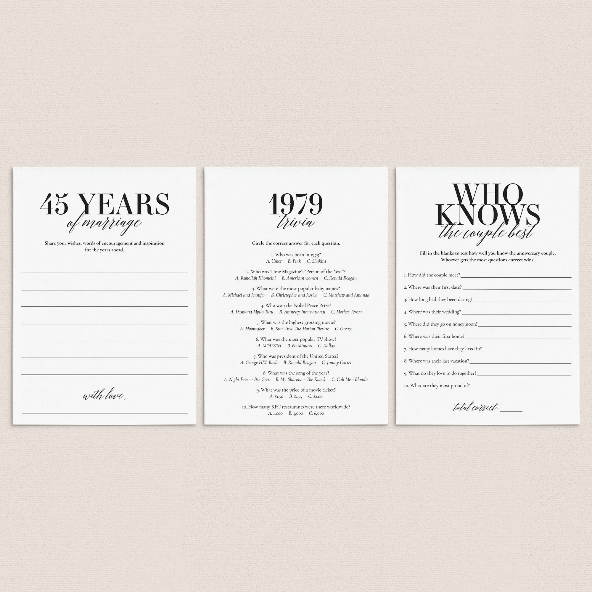 46th Anniversary Party Games Married in 1979 Printable by LittleSizzle