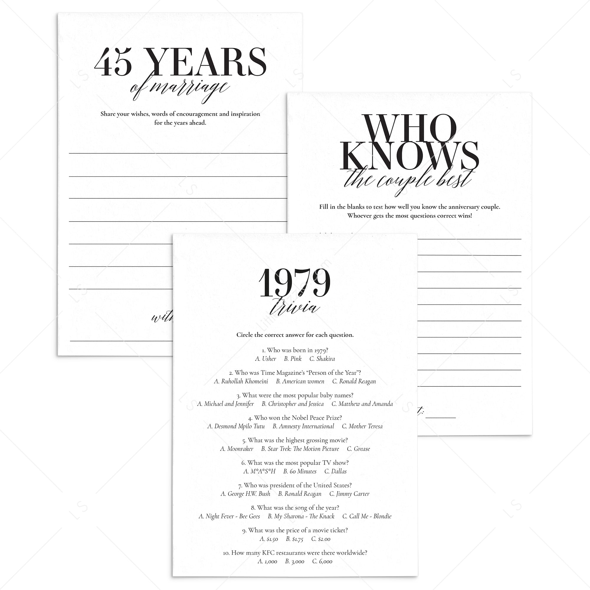 46th Anniversary Party Games Married in 1979 Printable by LittleSizzle