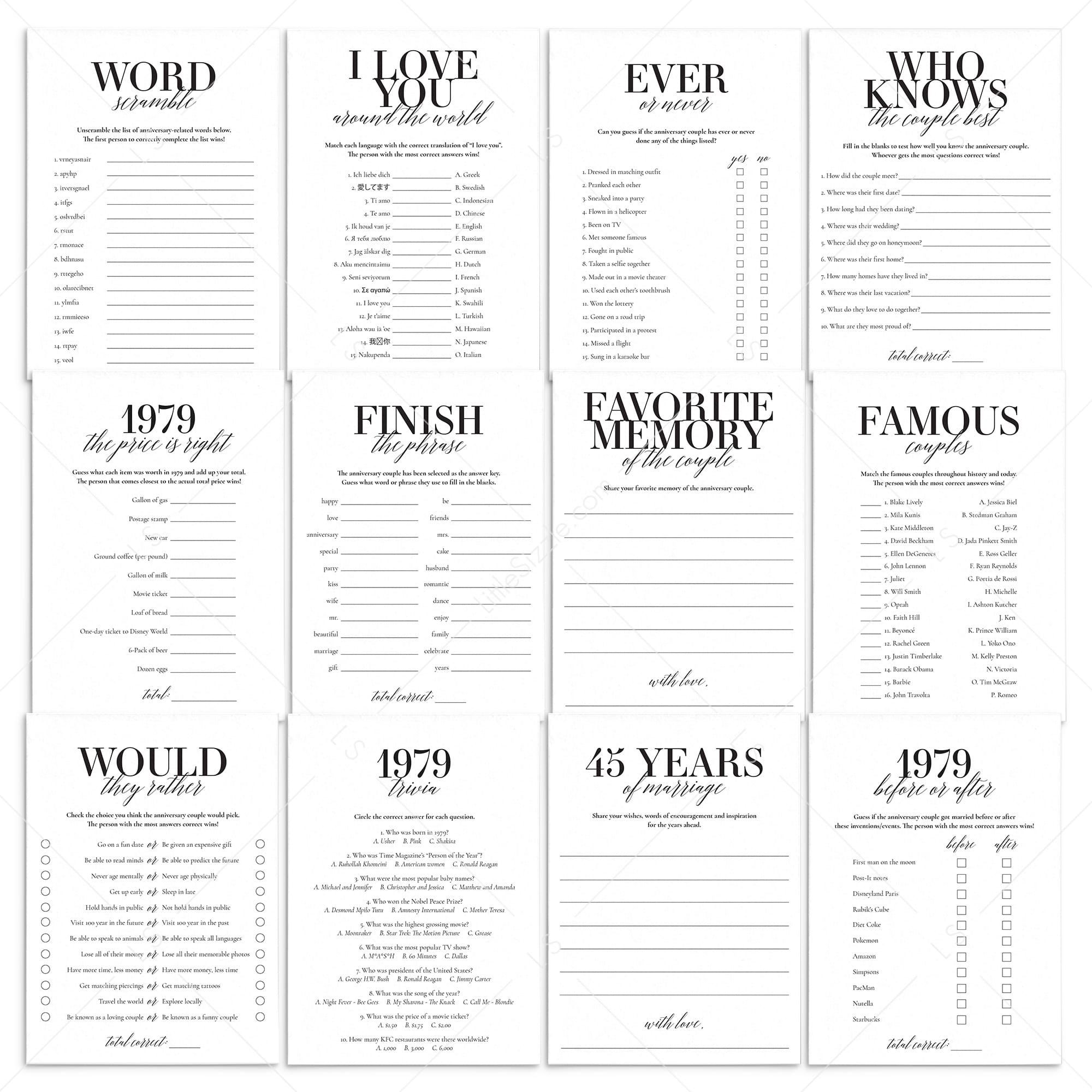 Married in 1979 46th Wedding Anniversary Party Games Bundle by LittleSizzle