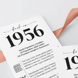 70th Birthday Place Cards Personalized Back in 1956 Facts Printable