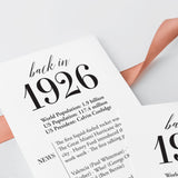 100th Birthday Party Decorations Back in 1926 Table Card