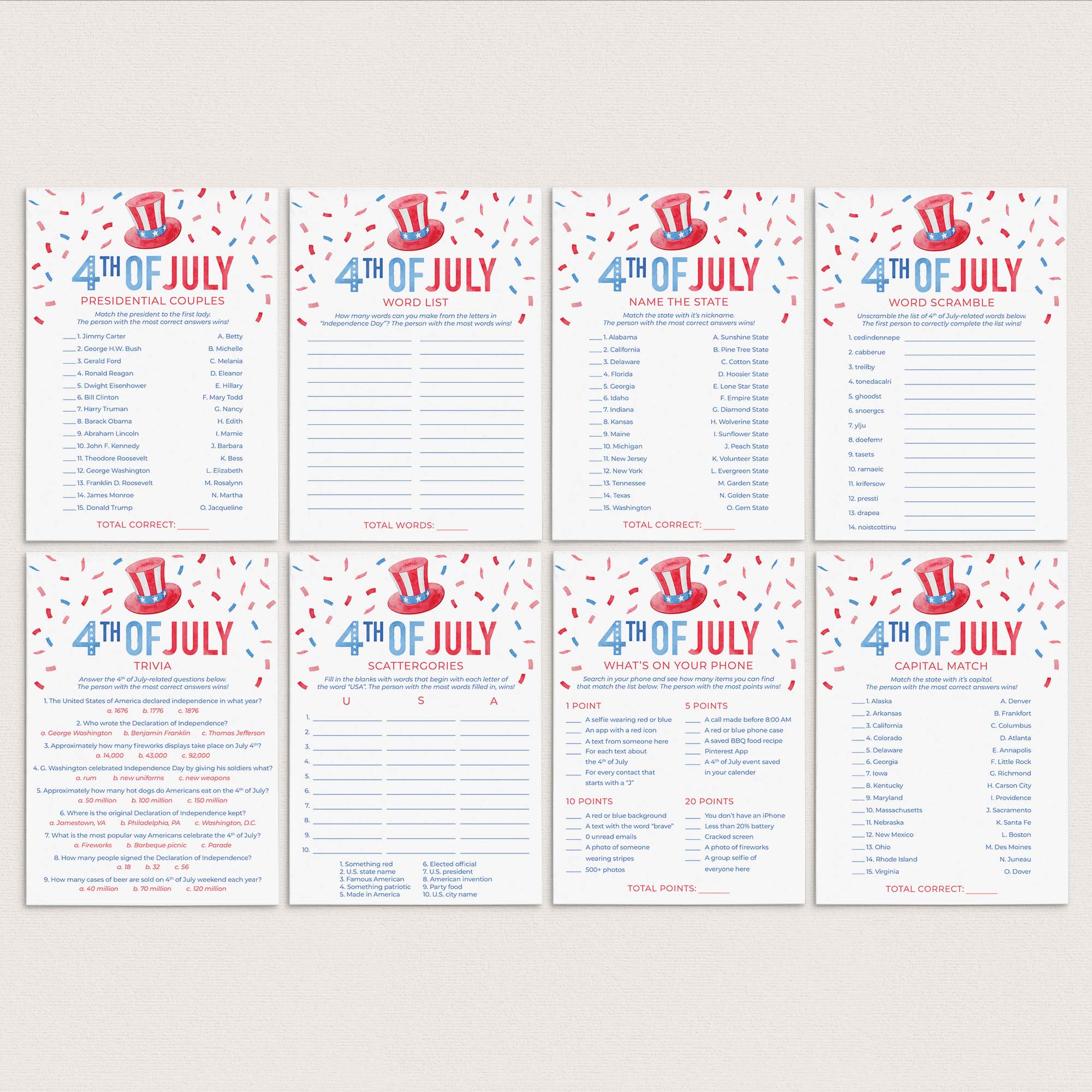 4th of July Party Games Bundle Printable by LittleSizzle