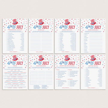 4th of July Party Games Bundle Printable