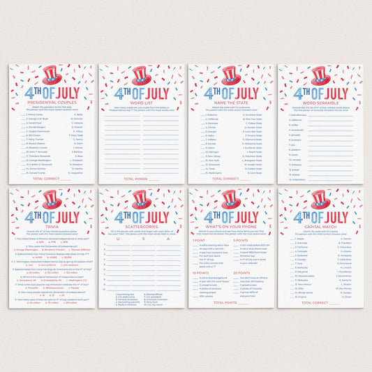 4th of July Party Games Bundle Printable